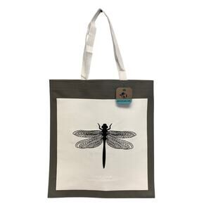 New Upcycled Hand Printed Large Black Dragonfly Beautiful Shopper Tote Bag